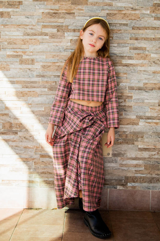 Maglia crop tartan + Gonna lunga tartan